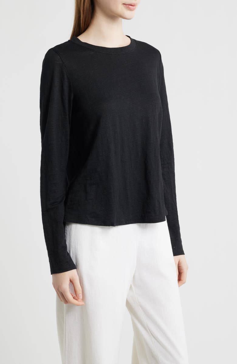 Eileen Fisher Long Sleeve Organic Linen T-Shirt, Alternate, color, Black