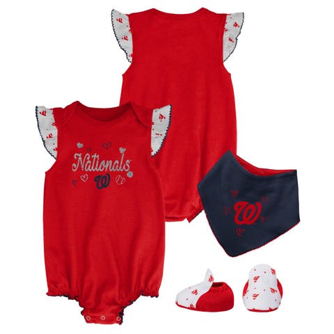 Girls Newborn & Infant Red Washington Nationals 3-Piece Home Plate Bodysuit Bib & Booties Set