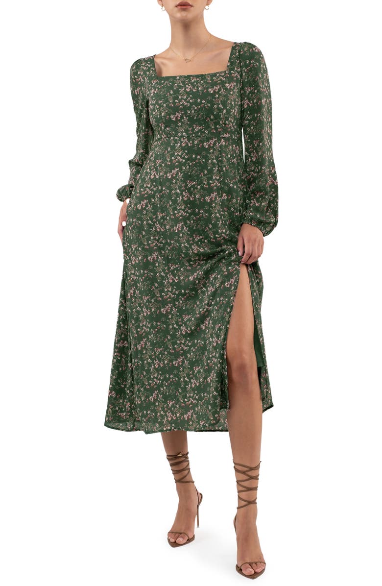 AUGUST SKY Floral Long Sleeve Midi Dress, Main, color, 