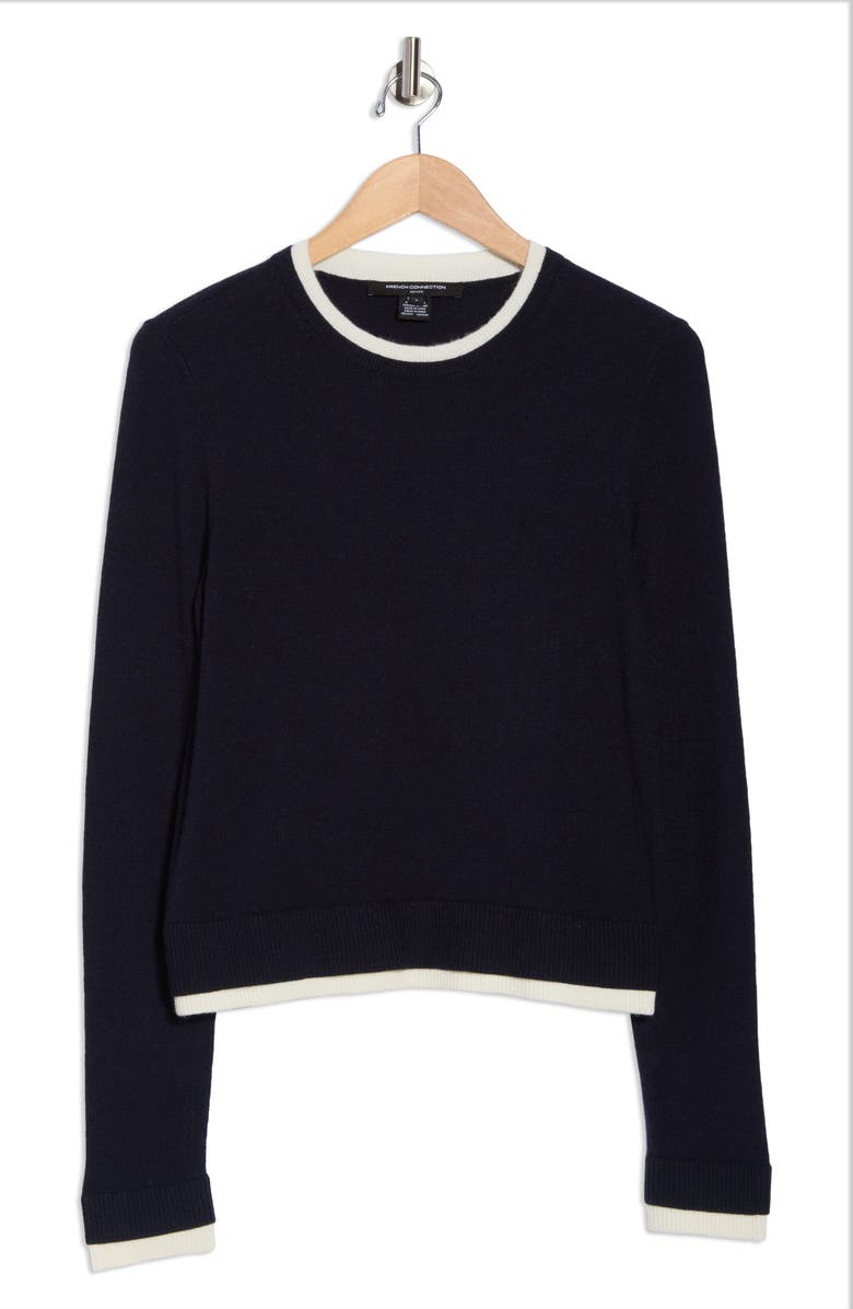 French Connection Contrast Trim Sweater, Alternate, color, Navy/ White