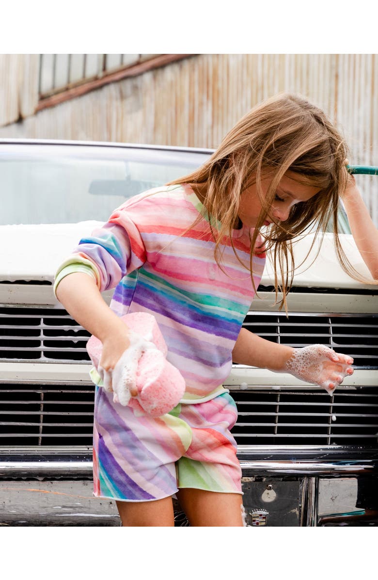 Deux par Deux Little Girl's French Terry Short Rainbow Stripe, Alternate, color,