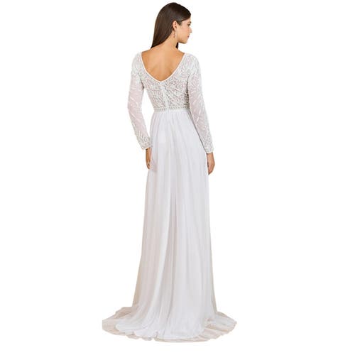 Lara New York Long Sleeve Bridal Gown With Flowy Skirt In White