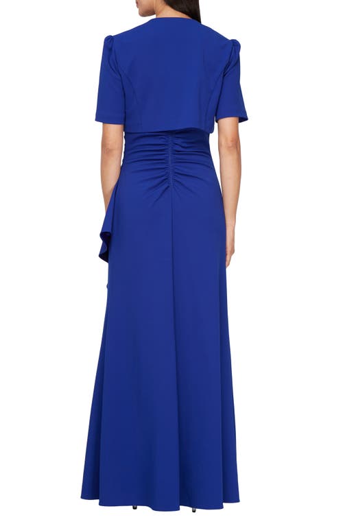 Alex Evenings Bead Detail Stretch Crepe Gown With Bolero Jacket In Royal