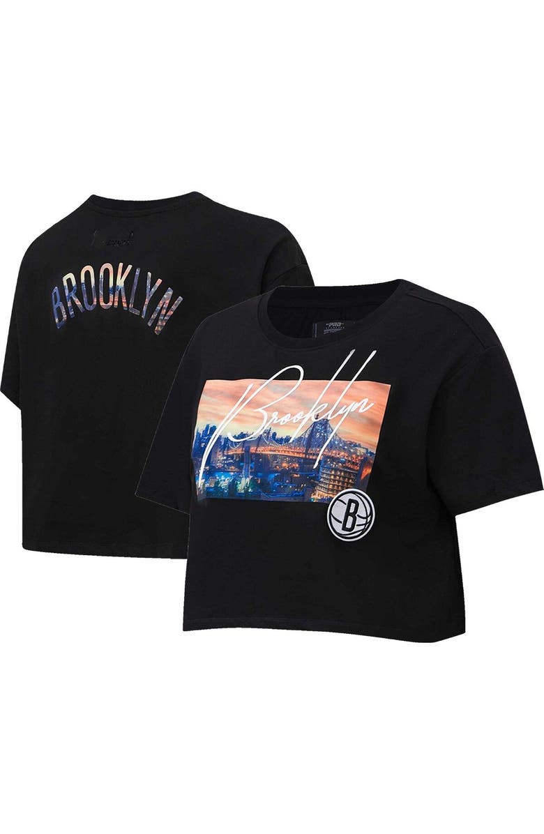 PRO STANDARD Women's Pro Standard Black Brooklyn Nets Cityscape Crop Boxy T-Shirt, Main, color, 