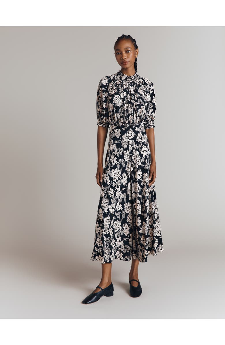 Ghost London Dolly Printed Floral Midi Dress, Main, color, Mono Floral