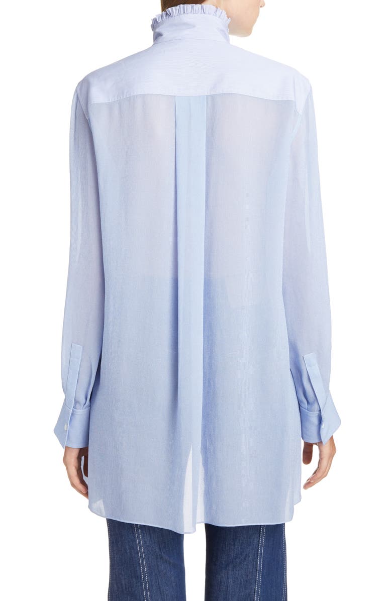 Chloé Ruffle Trim High/Low Poplin Shirt, Alternate, color, 