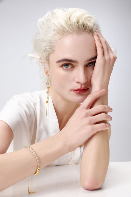 Classicharms Frostlily Azeztulite Crystal And Bead Drop Earrings In Gold