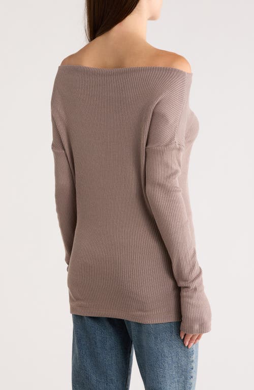 Renee C Off The Shoulder Long Sleeve Rib Knit Top In Neutral