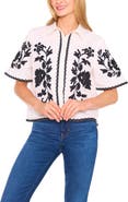 CeCe Embroidered Relaxed Fit Cotton Button-Up Shirt