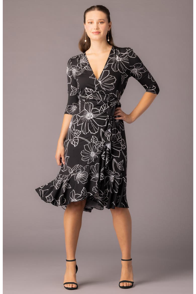 Flirty Flounce Midi Wrap Dress, Alternate, color, Black Florals