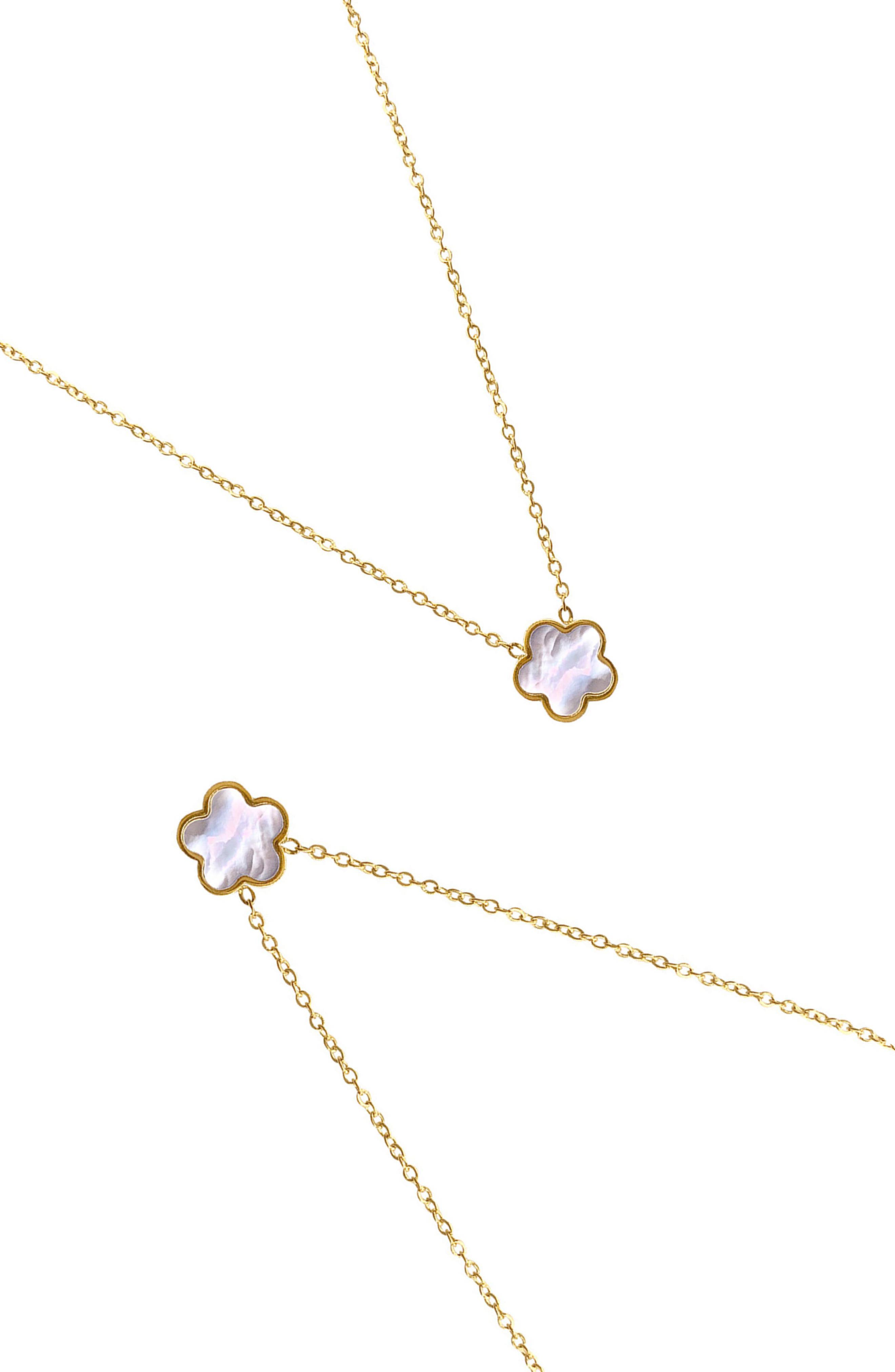 Adornia Set of 2 Mother-of-Pearl Clover Pendant Necklaces