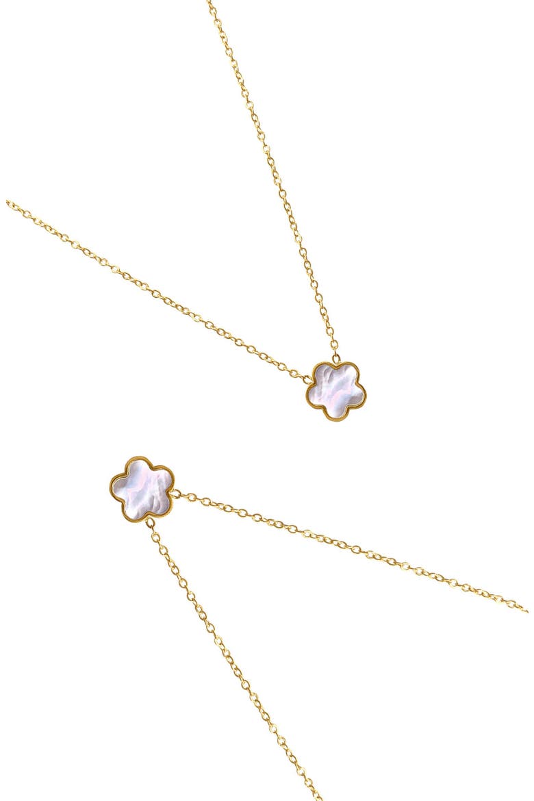 Set of 2 Mother-of-Pearl Clover Pendant Necklaces, Main, color, GOLD