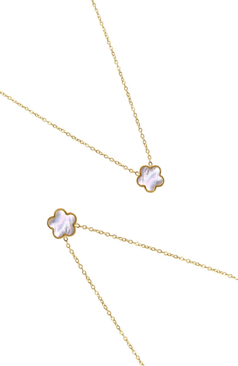 Adornia Set of 2 Mother-of-Pearl Clover Pendant Necklaces, Main, color, Gold
