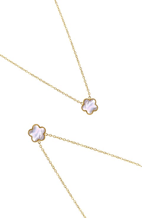 Set of 2 Mother-of-Pearl Clover Pendant Necklaces