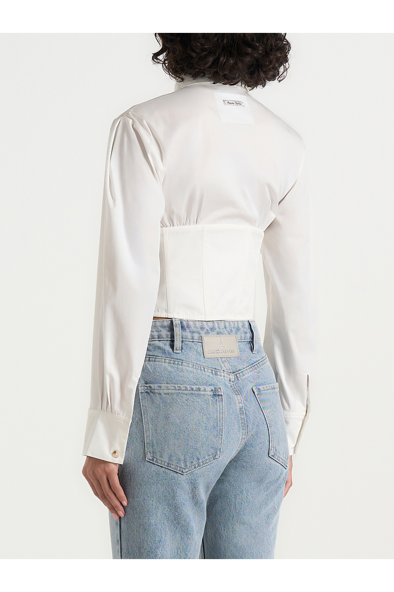 Margot Cotton Corset Shirt, Alternate, color, White