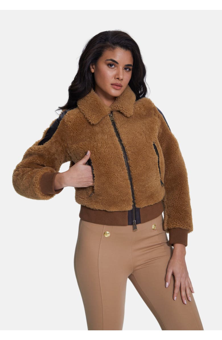 Furniq UK Selina Sheepskin Teddy Jacket, Alternate, color, Brown