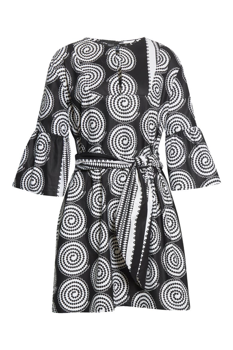 Abstract Print Tie Front Shift Dress (Limited Edition), Alternate, color, BLACK WHITE