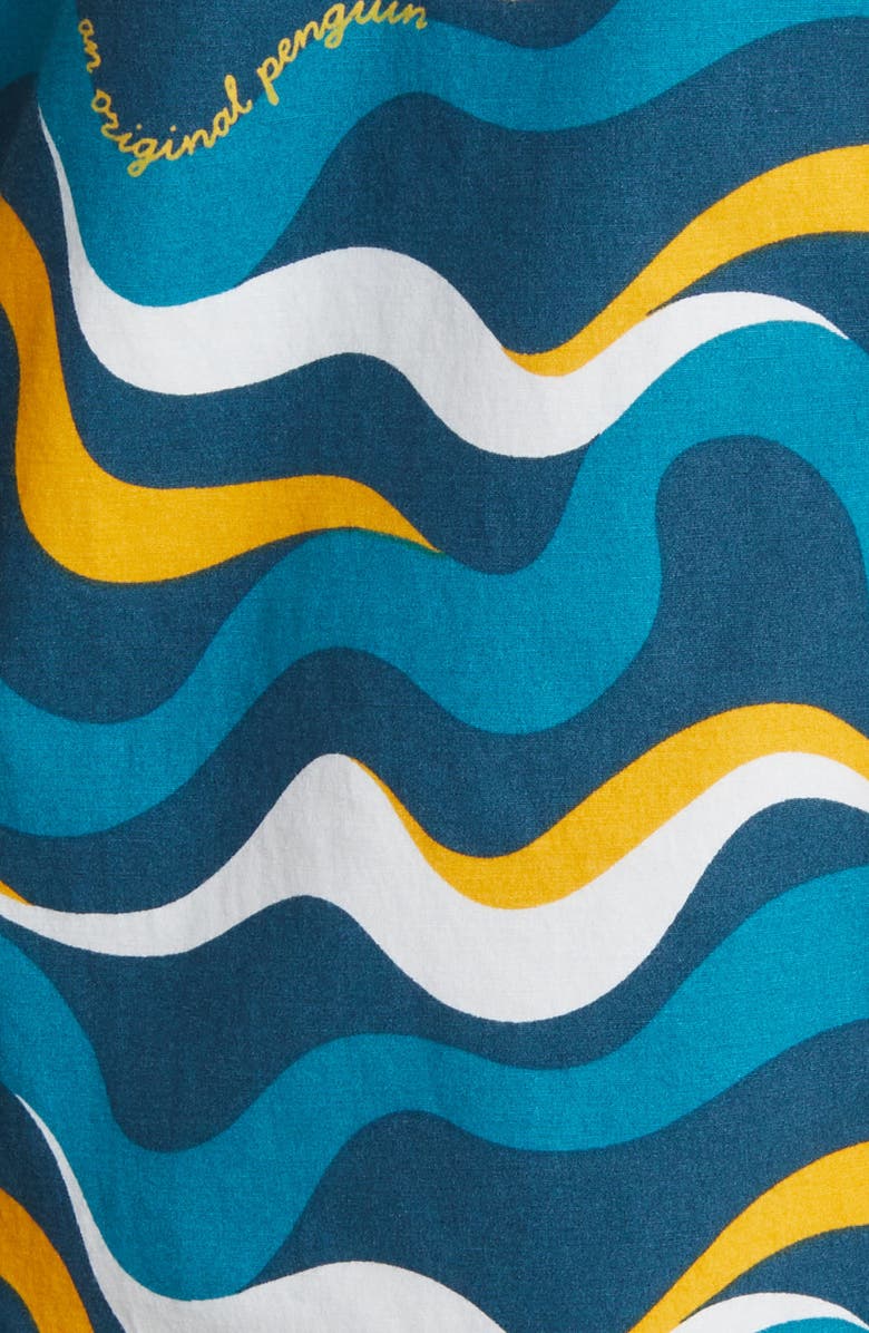 Original Penguin Wavy Print Short Sleeve Button-Down Shirt, Alternate, color, 