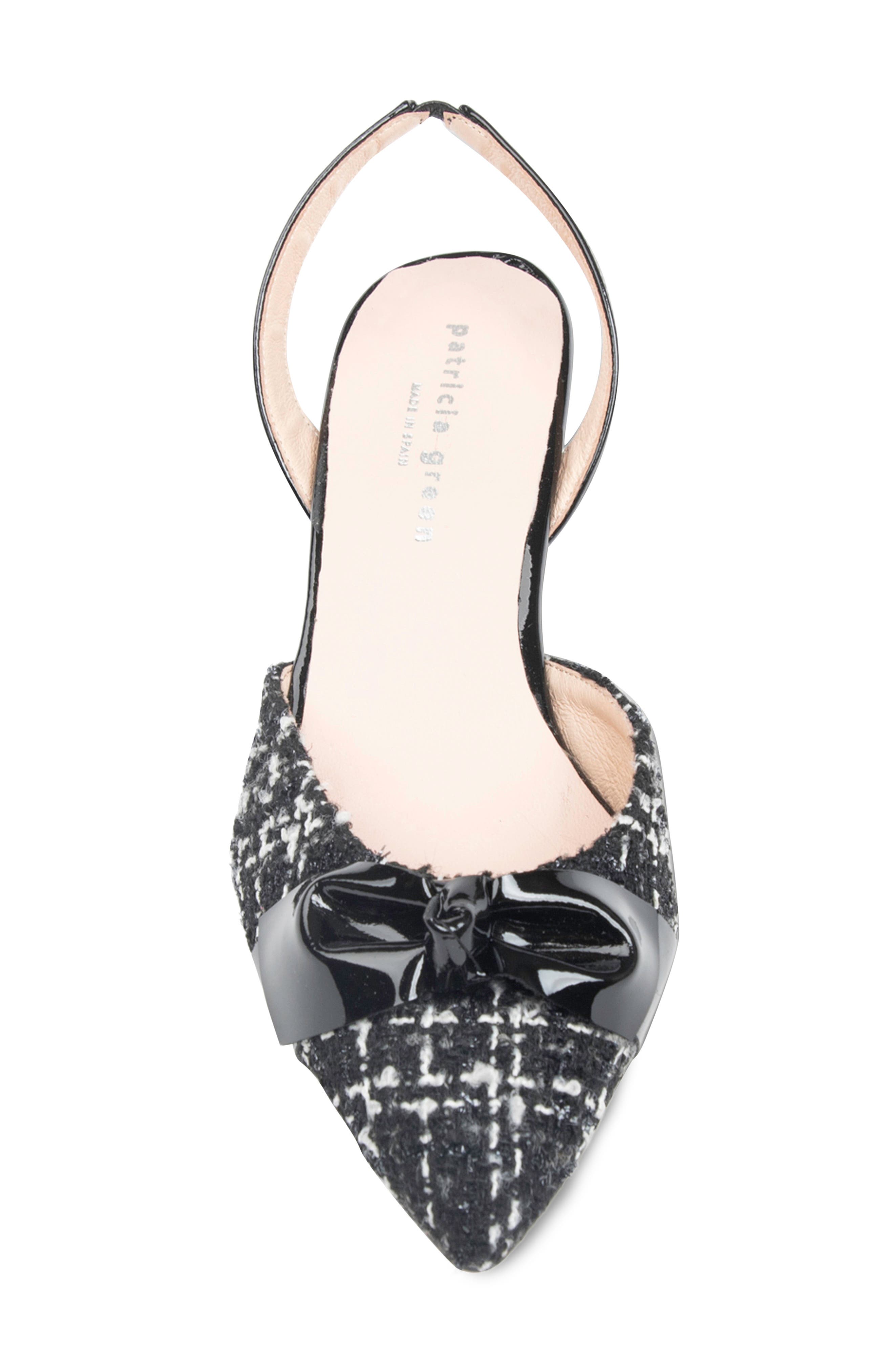 patricia green Paris Bow Slingback Pointed Toe Kitten Heel Pump, Alternate, color, Black Tweed