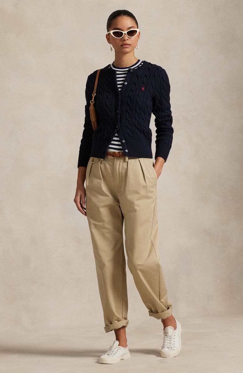 Polo Ralph Lauren Cable Knit Cotton Cardigan, Alternate, color, Hunter Navy