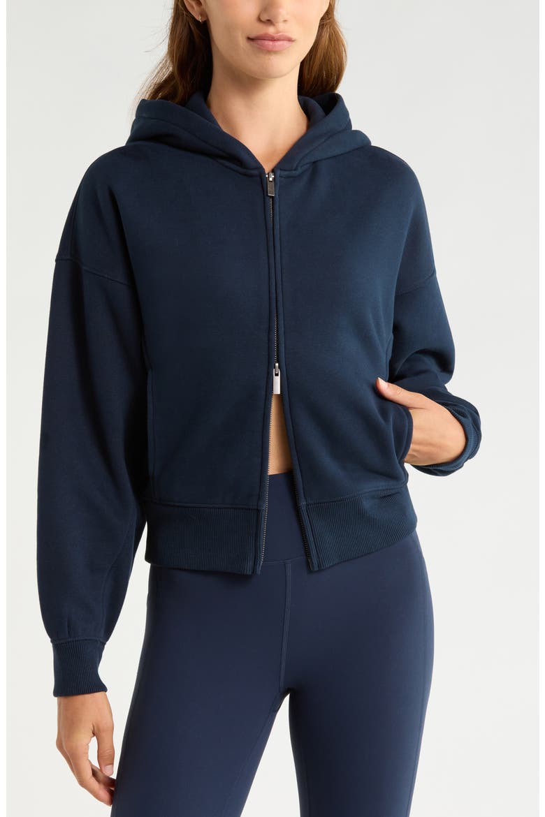 Exhale Fleece Zip Hoodie, Alternate, color, NAVY SAPPHIRE