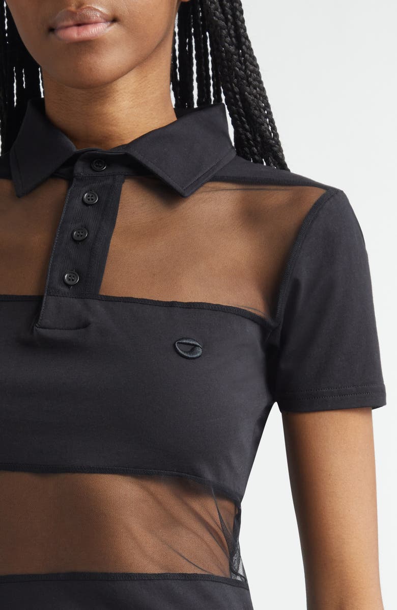 Coperni Stripe Sheer Polo, Alternate, color, Black Black