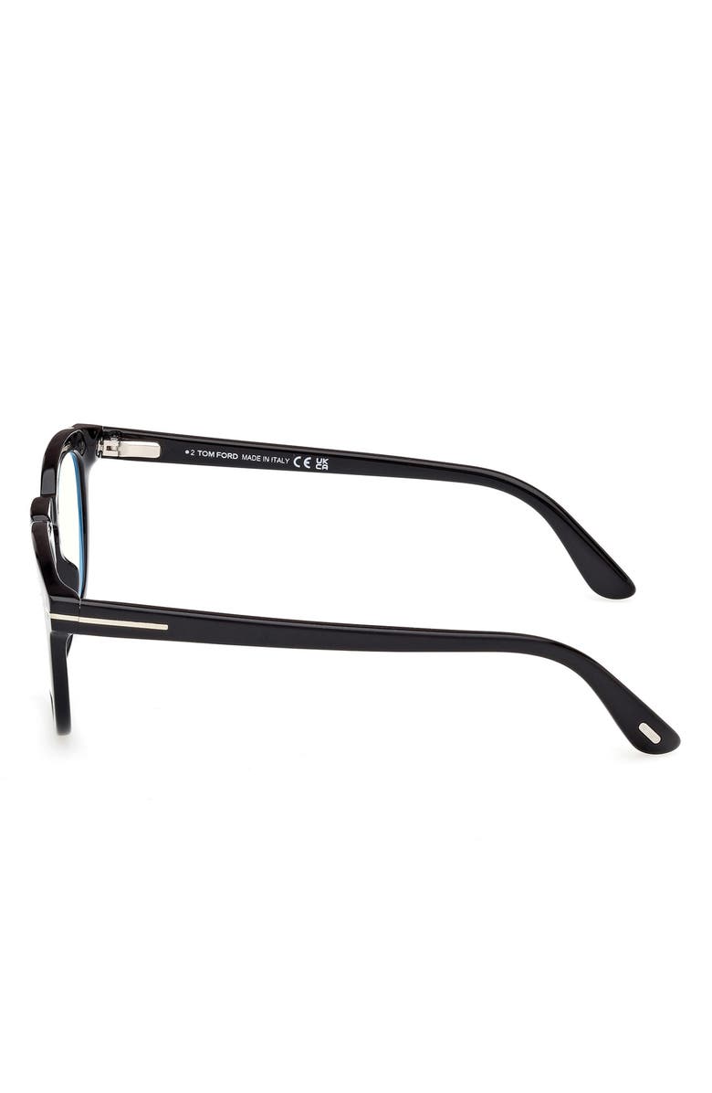 TOM FORD 50mm Small Round Blue Light Blocking Glasses, Alternate, color, Black/ White Eco / T Logo