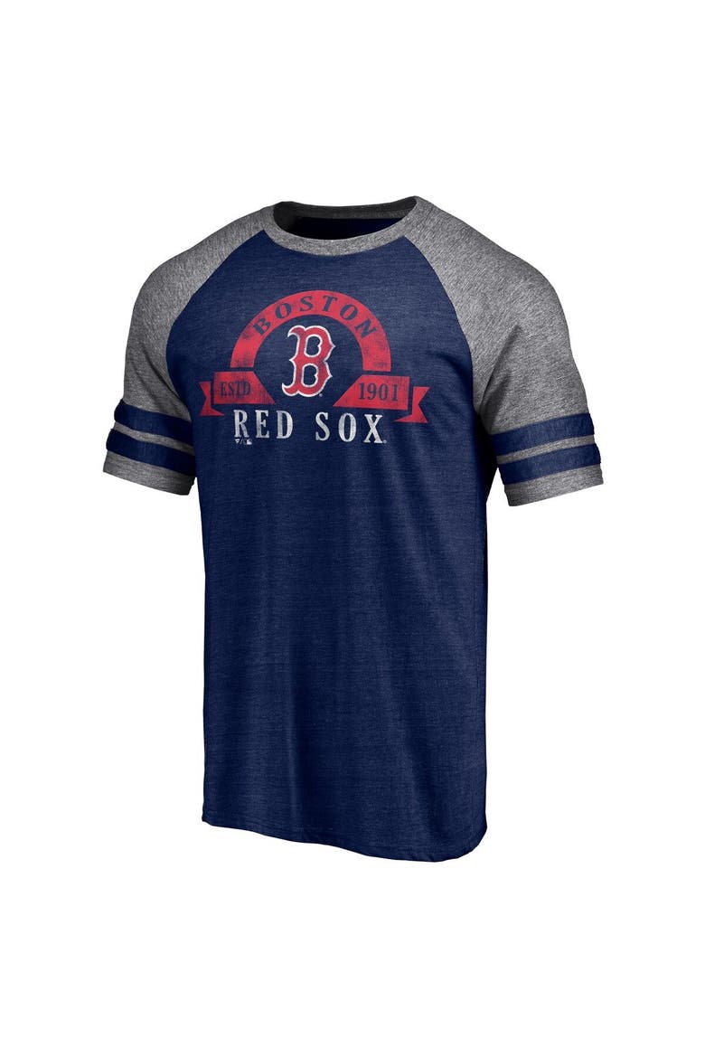 Men's Fanatics Branded Heather Navy Boston Red Sox Utility Two-Stripe Raglan Tri-Blend T-Shirt, Alternate, color, Heather Navy