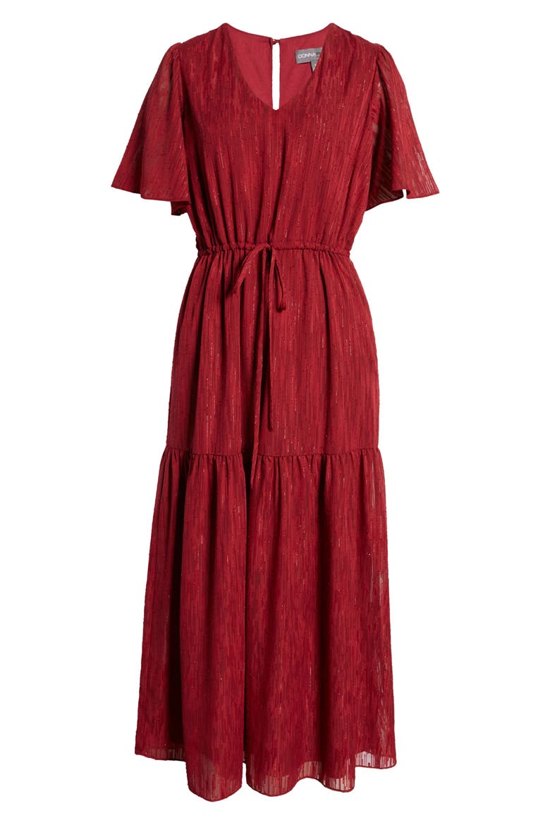 Donna Ricco V-Neck Flutter Sleeve Maxi Dress, Alternate, color, WINE