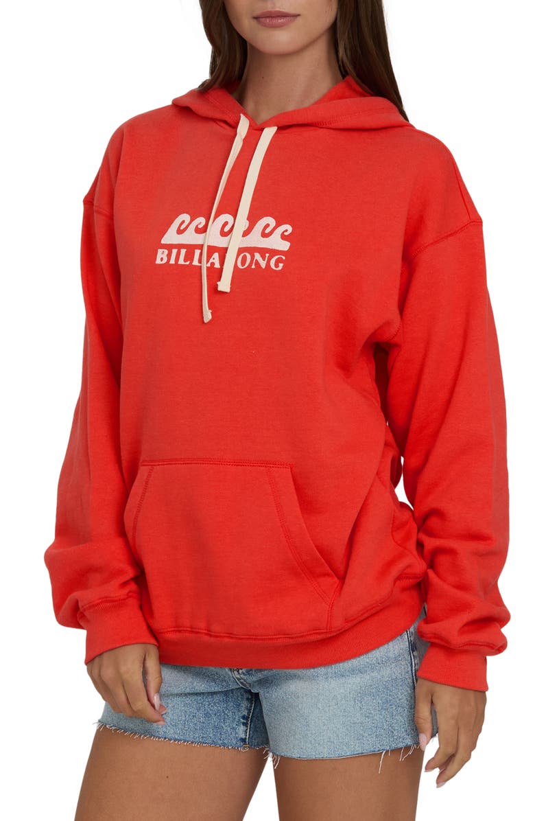 Billabong Surfing in Town Fleece Graphic Hoodie, Alternate, color, Fiesta Red