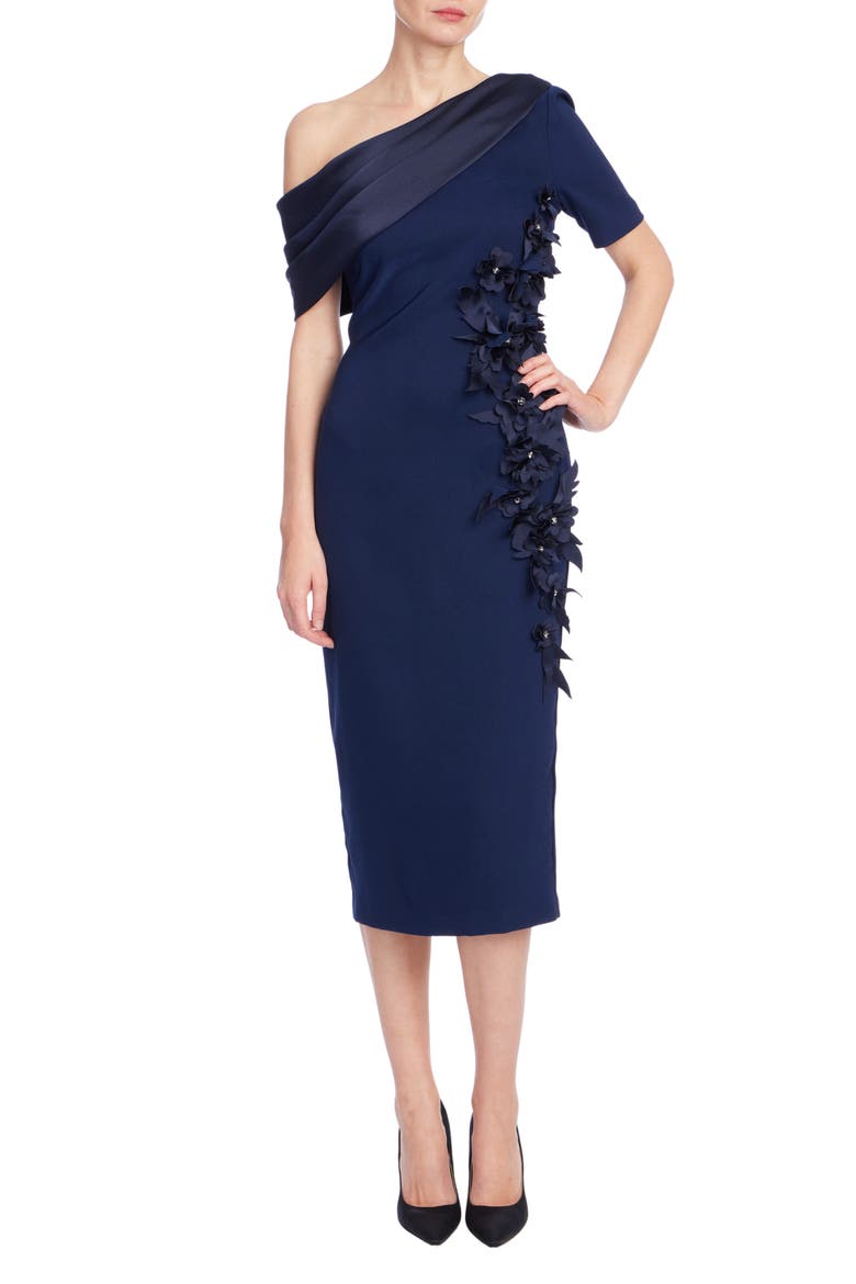 Floral One-Shoulder Cocktail Dress, Main, color, NAVY