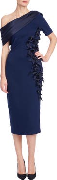 Badgley Mischka Collection Floral One-Shoulder Cocktail Dress