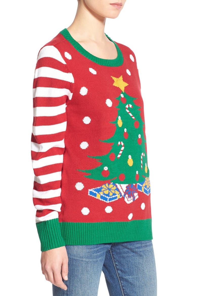 Light-Up Christmas Tree Sweater, Alternate, color, CAYENNE