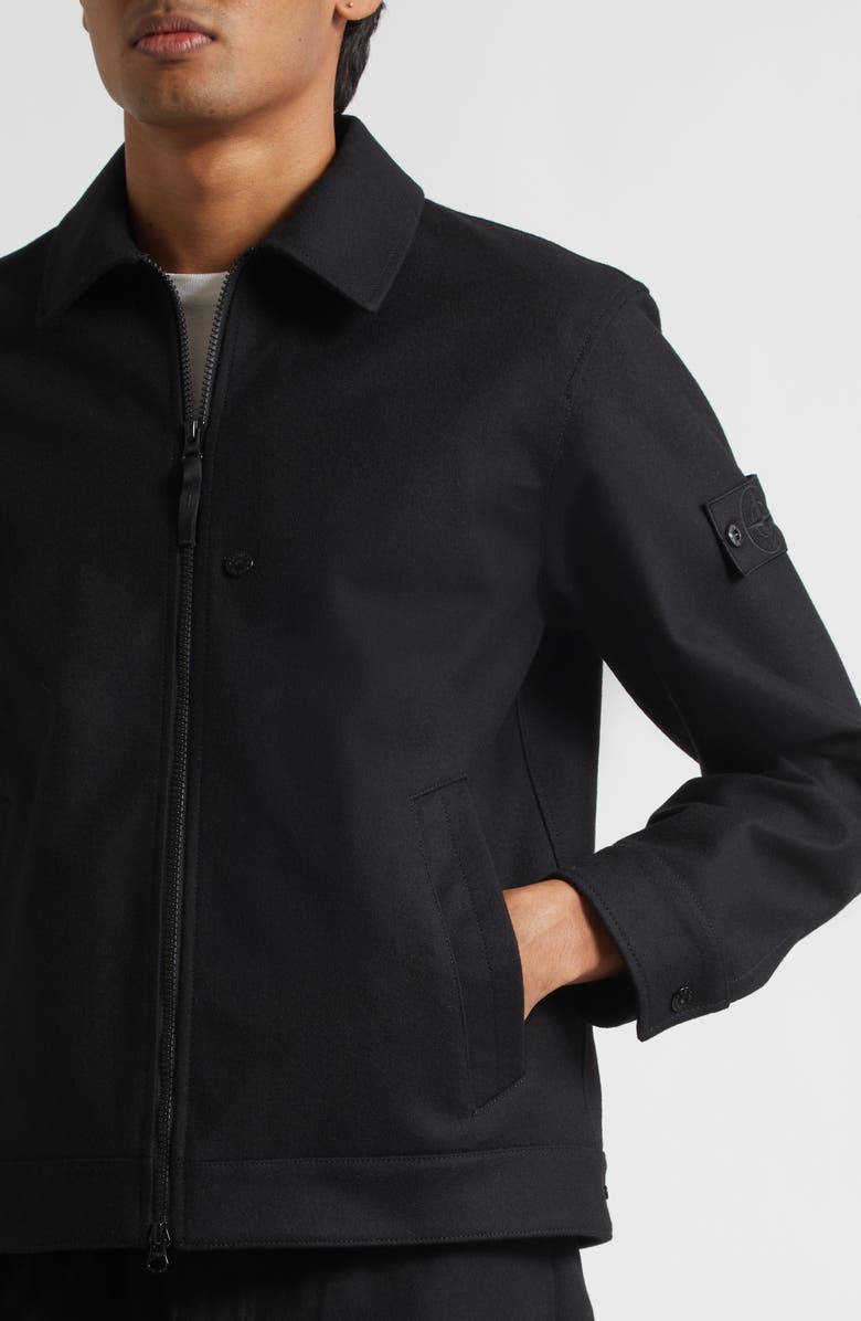 Stone Island Ghost Water Resistant Virgin Wool Blend Flannel Jacket, Alternate, color, Black