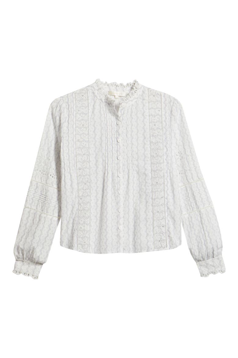 Lal Floral Embroidered Eyelet Cotton Button-Up Shirt, Alternate, color, BLUE BONNET