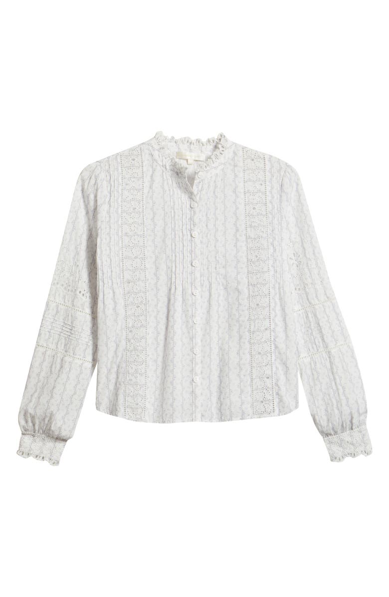 LoveShackFancy Lal Floral Embroidered Eyelet Cotton Button-Up Shirt, Alternate, color, Blue Bonnet