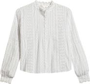 LoveShackFancy Lal Floral Embroidered Eyelet Cotton Button-Up Shirt