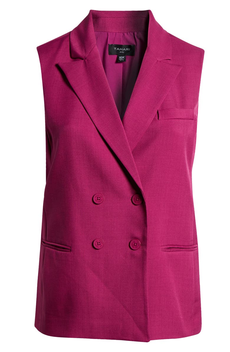 Tahari ASL Double Breasted Sleeveless Jacket, Alternate, color, Wild Berry