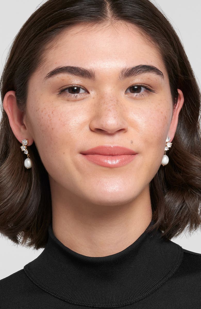 Adornia CZ & 9-10mm Freshwater Pearl Drop Earrings, Alternate, color, Gold