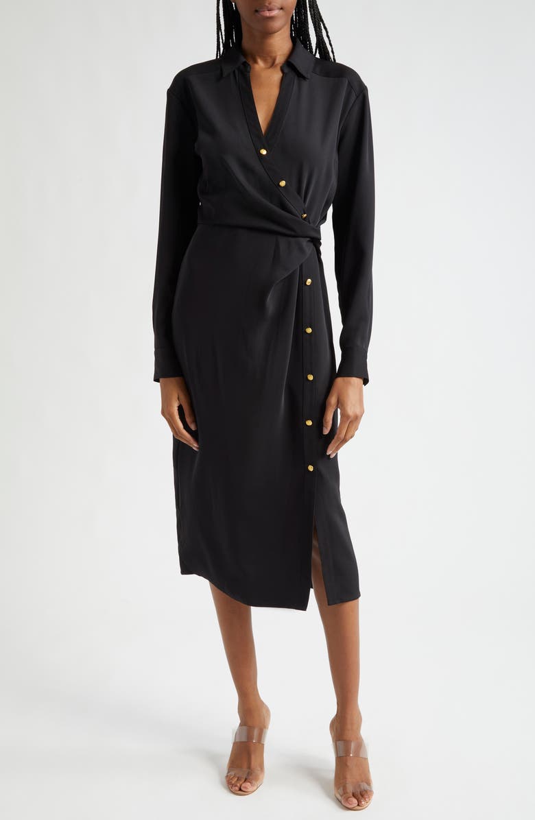 Veronica Beard Wright Asymmetric Button Long Sleeve Shirtdress, Main, color,