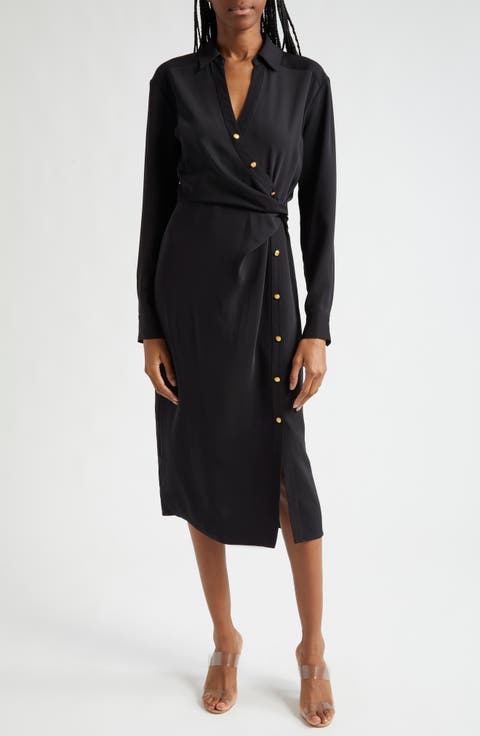 Wright Asymmetric Button Long Sleeve Shirtdress