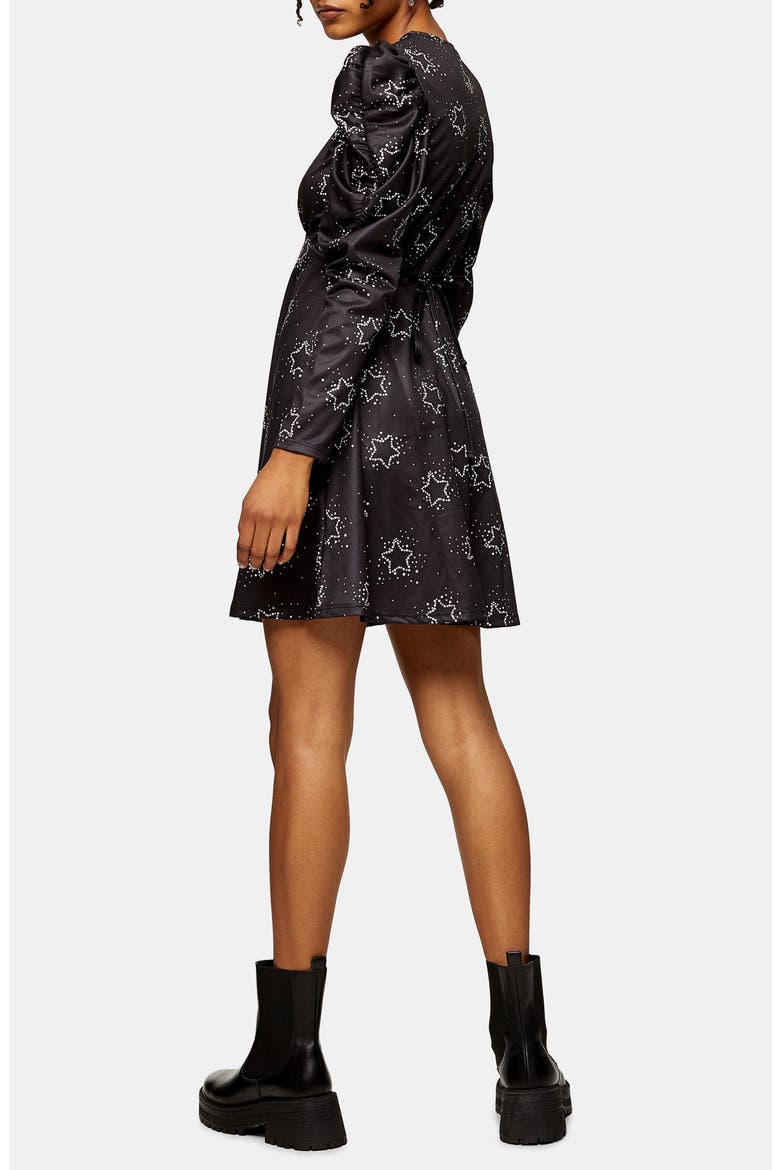 Ruched Jersey Long Sleeve Minidress, Alternate, color, BLACK MULTI
