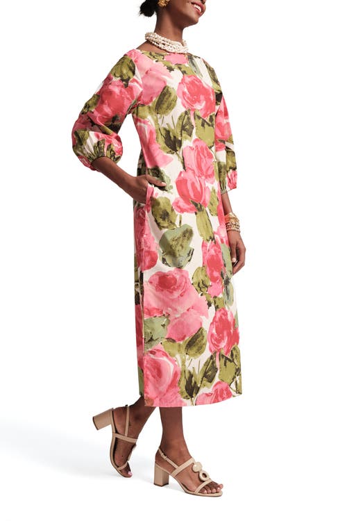 Shop Frances Valentine Minnow Maxi Dress Sun Flower Cotton Poplin In Pink/multi