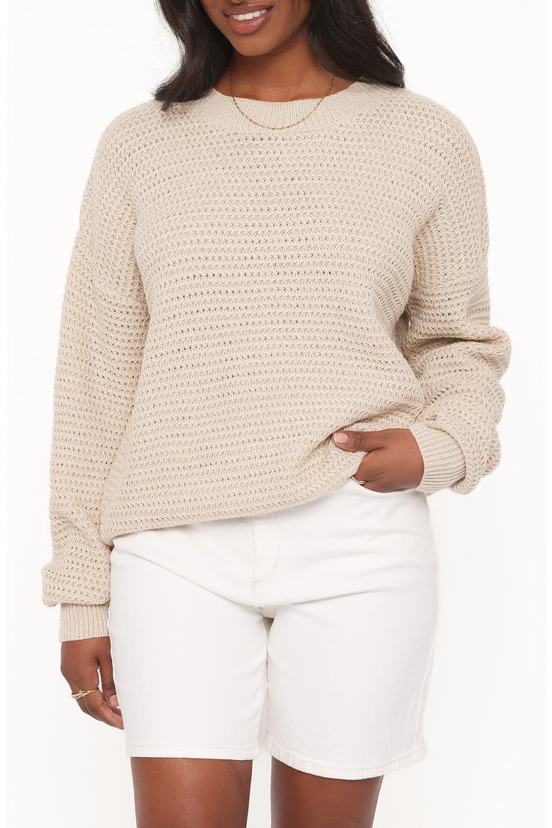 Melane Open Stitch Sweater, Main, color, BEIGE