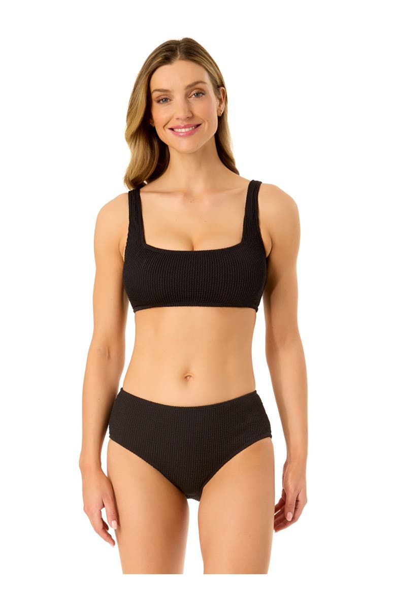 Women's Live In Color Textured Classic Square Neck Bralette Bikini Swim Top, Alternate, color, Black