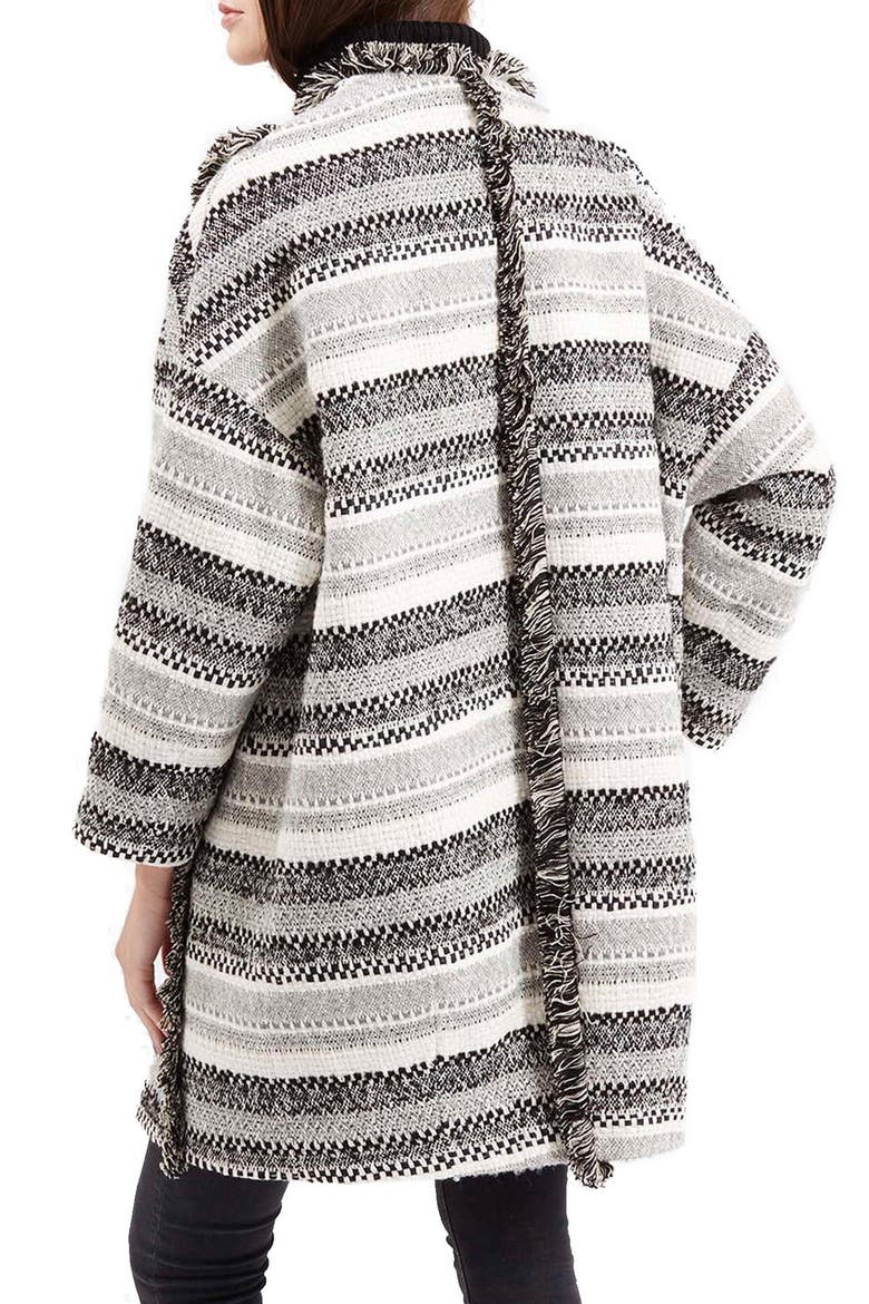 'Izzy' Fringe Trim Cardigan Coat, Alternate, color, GREY MULTI