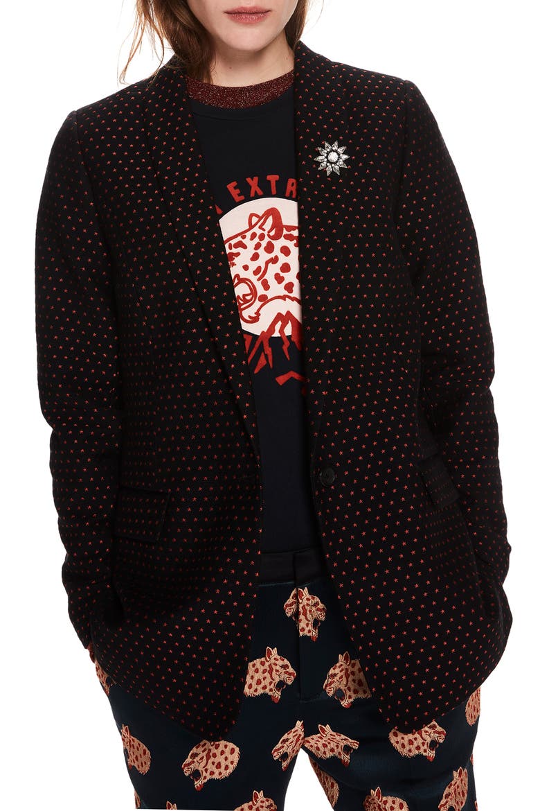 Tailored Stretch Jacquard Blazer, Main, color, BLACK W/ SMALL STAR PRINT