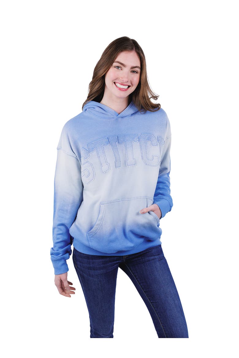 Lilo & Stitch French Terry Drop Shoulder Pullover Hoodie, Main, color, Ombre Blue Stitch