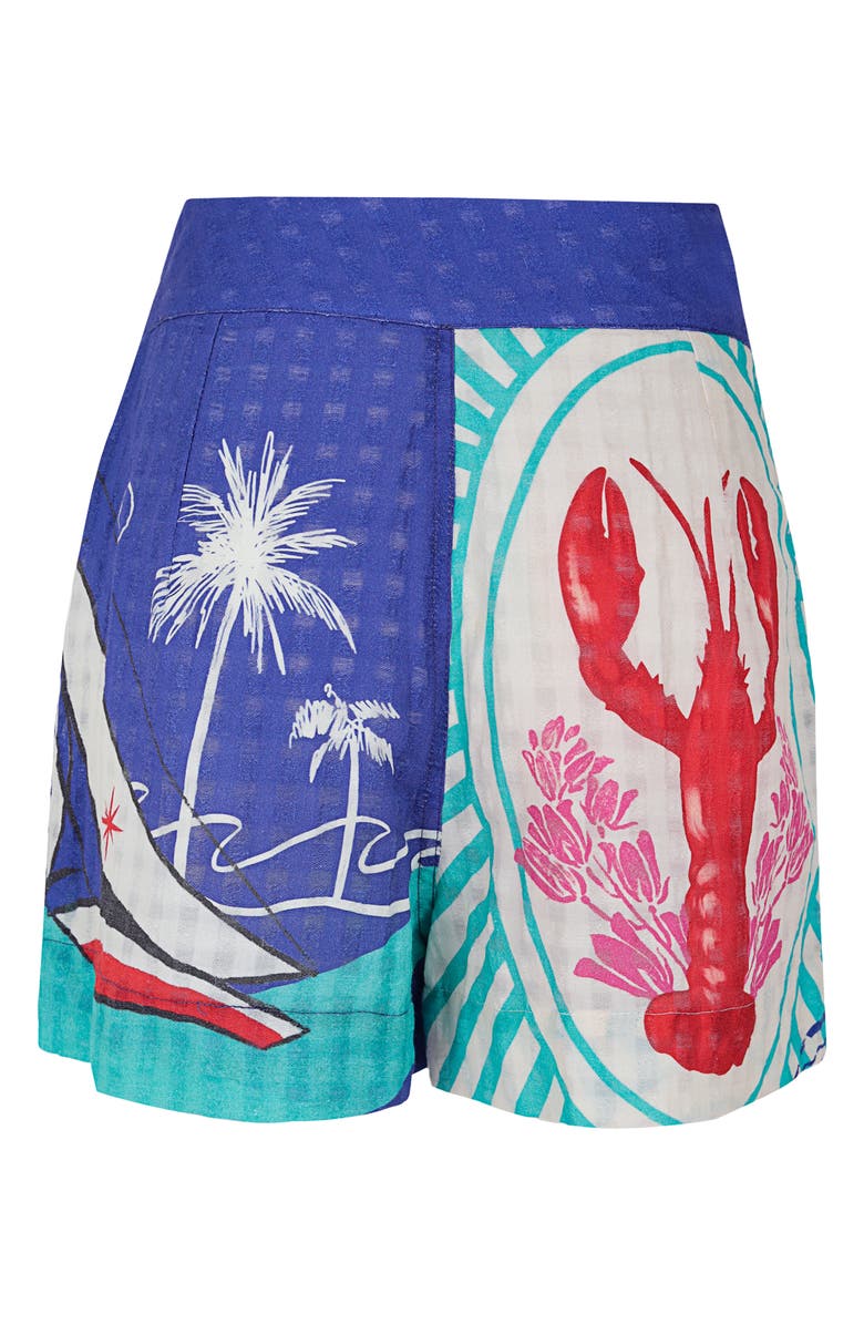 Agua Bendita Lia Alina Cotton Cover-Up Shorts, Alternate, color, Blue Multi