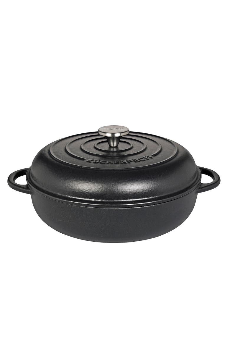 Provence Enameled Cast Iron Casserole, 11" dia., 4.1 qt, Main, color, Classic Black